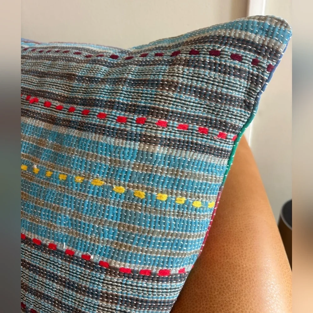 NWT Vintage One Of A Kind Sari Kantha Pillow-22in Multi Stripe
